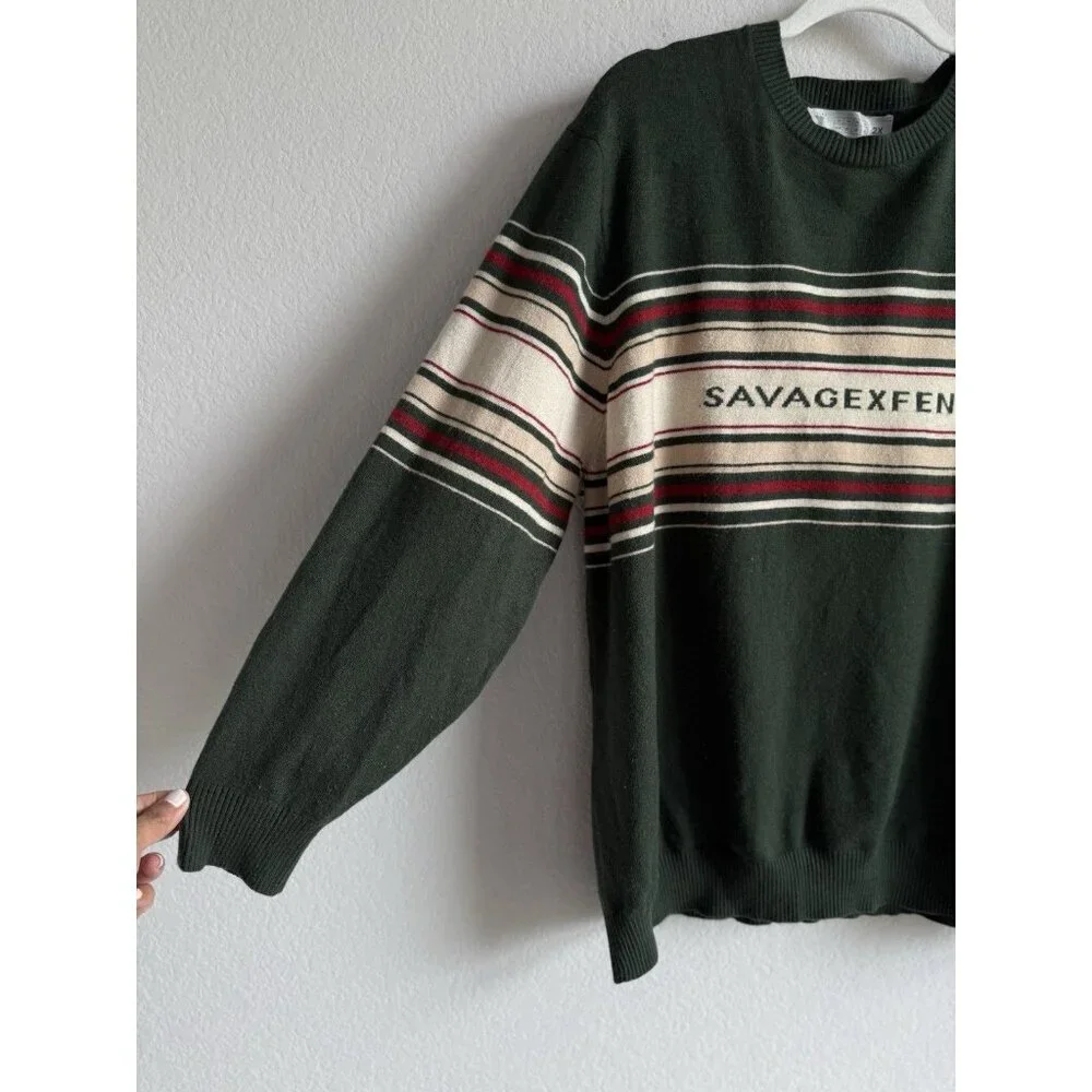 Savage X Fenty Lit Leisure Knit Green Shade Striped Sweater Size 2X Unisex‎